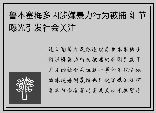 鲁本塞梅多因涉嫌暴力行为被捕 细节曝光引发社会关注